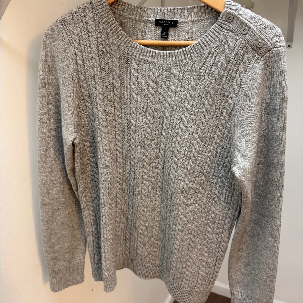 NWT Talbots Heather Gray Cable Knit Sweater